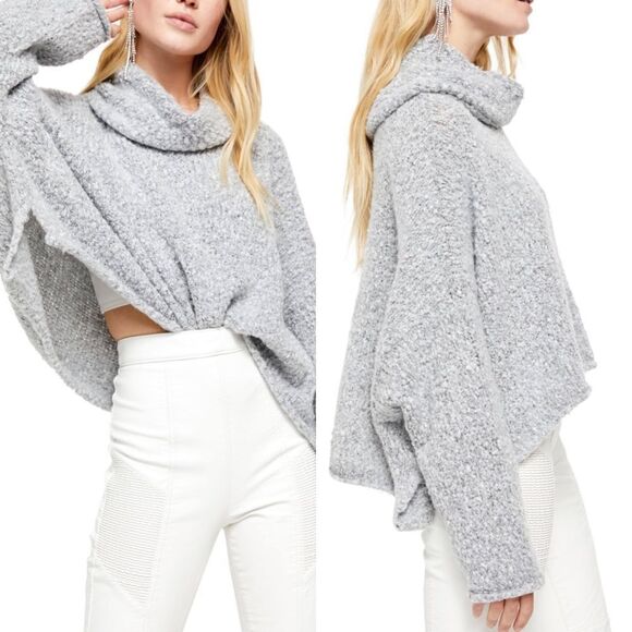 Free people BFF sweater in gray oversized cowl neck women’s size‎ S - Picture 1 of 7
